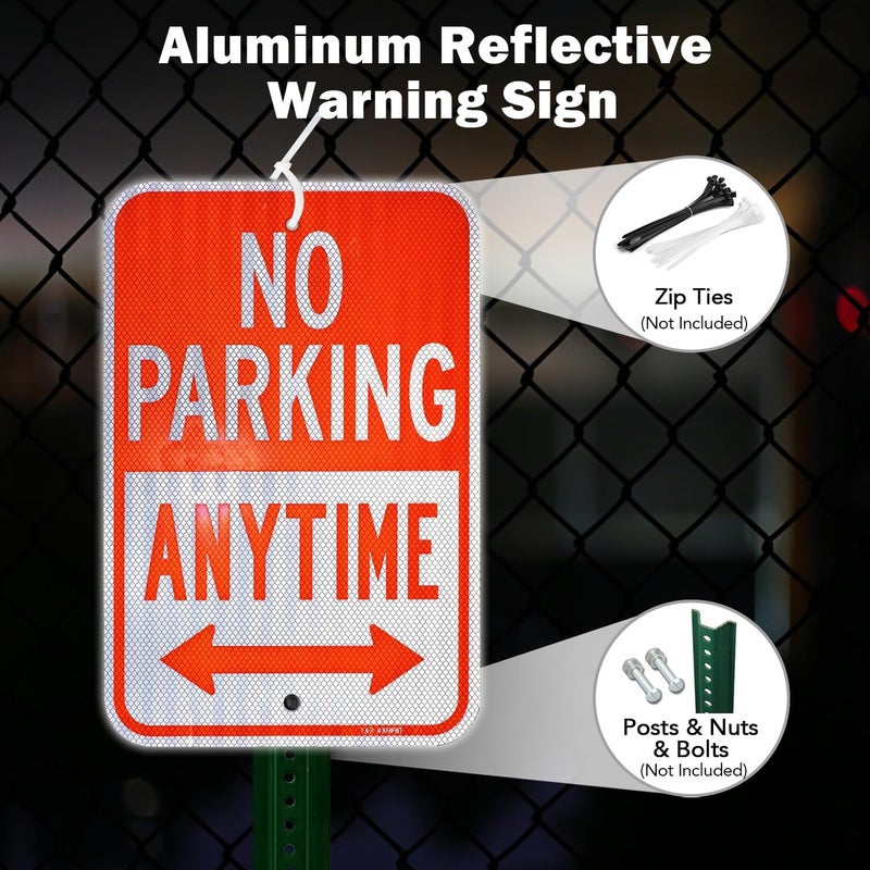 TR (2 Pack) Large No Parking Anytime Sign, 18" x 12" Engineer Grade Reflective Sheeting, Rust Free Aluminum, Waterproof, Fade Resistant, 2 Pre-drilled Holes - Image 5